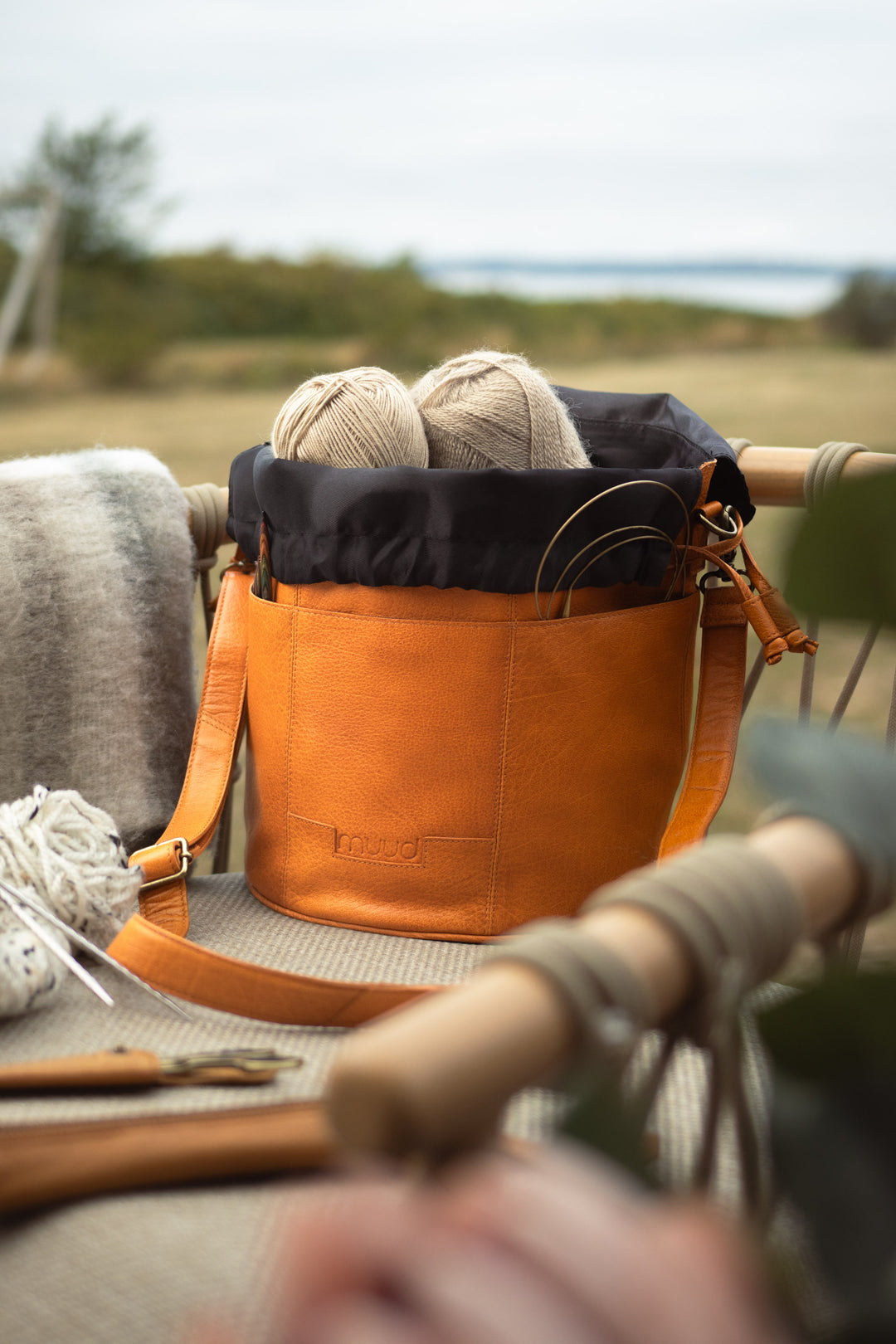 Ingrid | Leather project bag for knitters | Muud – Muudstore